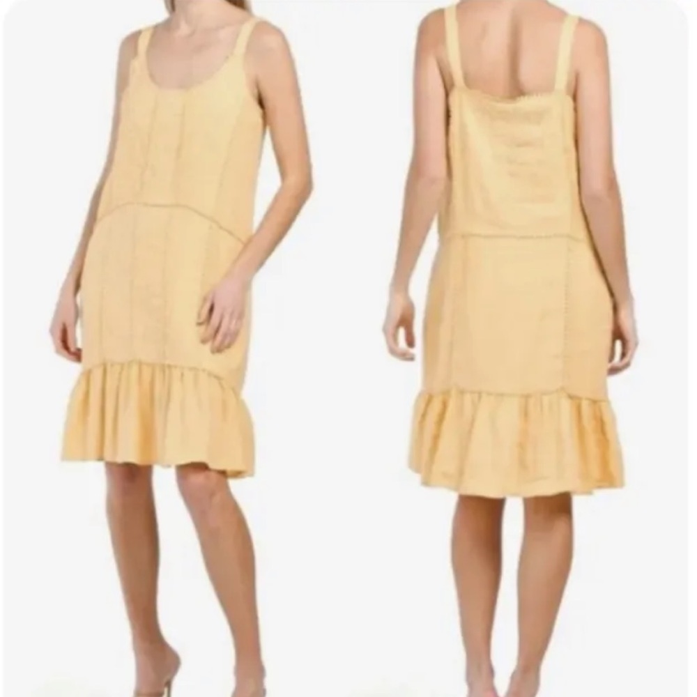 NWT-Magaschoni Tonal Embroidered Linen Shift dress - in terracotta - size S